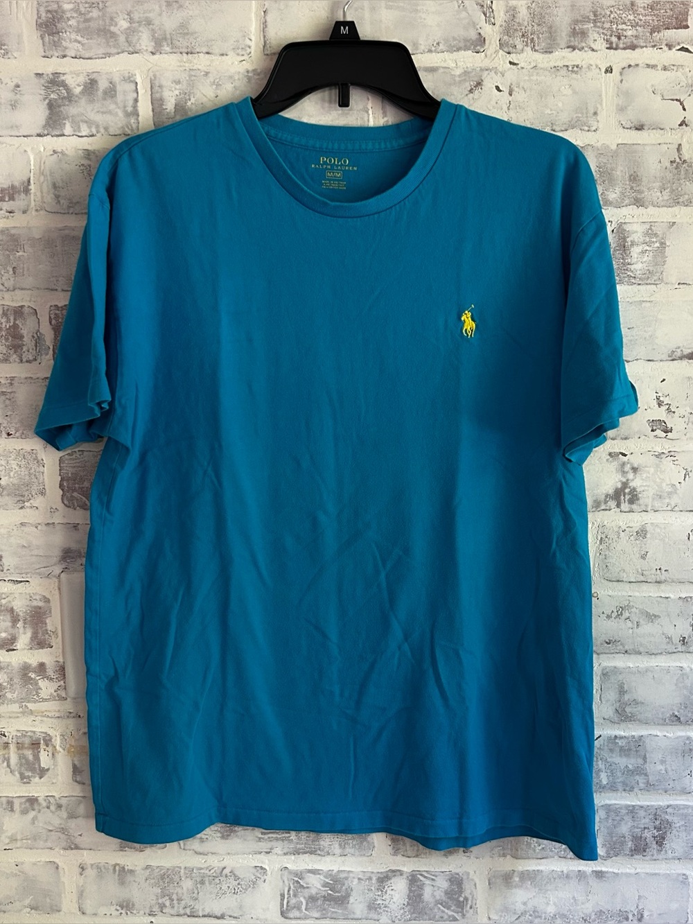 Polo Ralph Lauren Men’s Medium Classic Crew Neck T-Shirt Blue with Yellow Pony